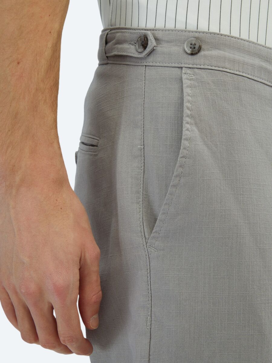 Gri Dokuma Fitted Fit Smart Casual Pamuk Karışımlı Pantolon - 4