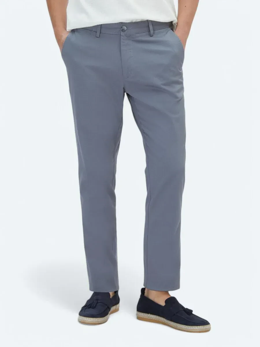 Gri Dokuma Regular Fit Casual Pamuk Karışımlı Pantolon - 2