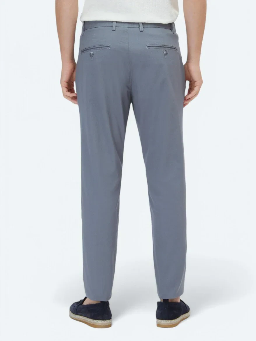 Gri Dokuma Regular Fit Casual Pamuk Karışımlı Pantolon 