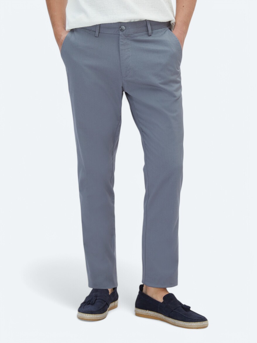 Gri Dokuma Regular Fit Casual Pamuk Karışımlı Pantolon - 2