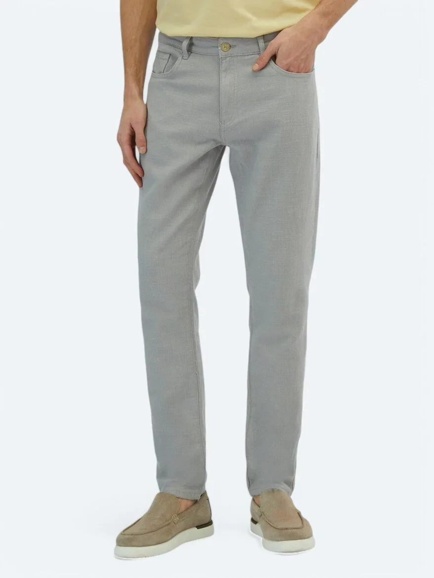 Gri Dokuma Regular Fit Casual Pamuk Karışımlı Pantolon - 2