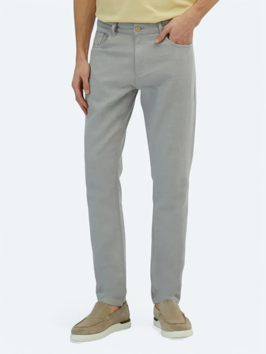 Gri Dokuma Regular Fit Casual Pamuk Karışımlı Pantolon - 2