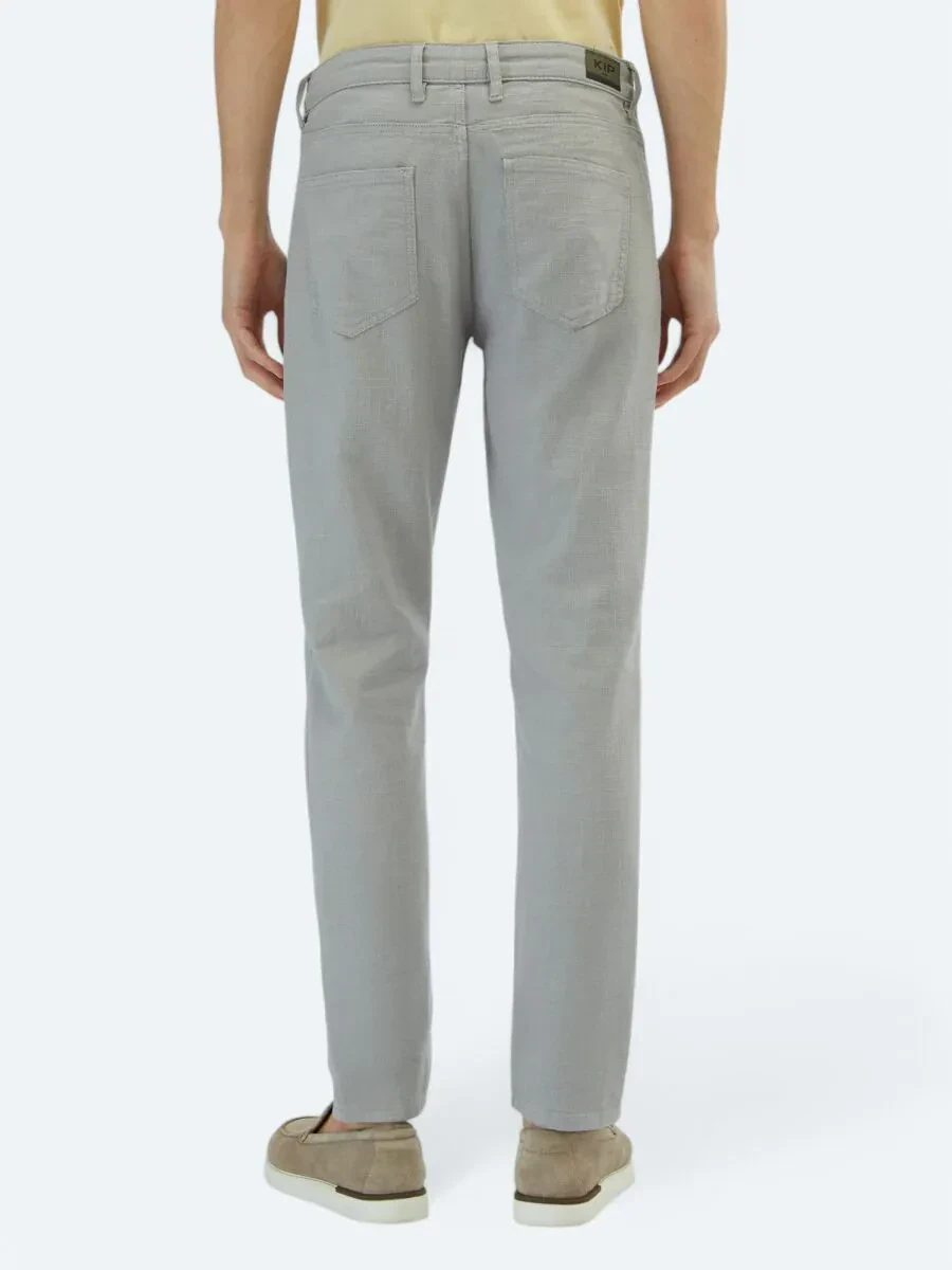 Gri Dokuma Regular Fit Casual Pamuk Karışımlı Pantolon - 4