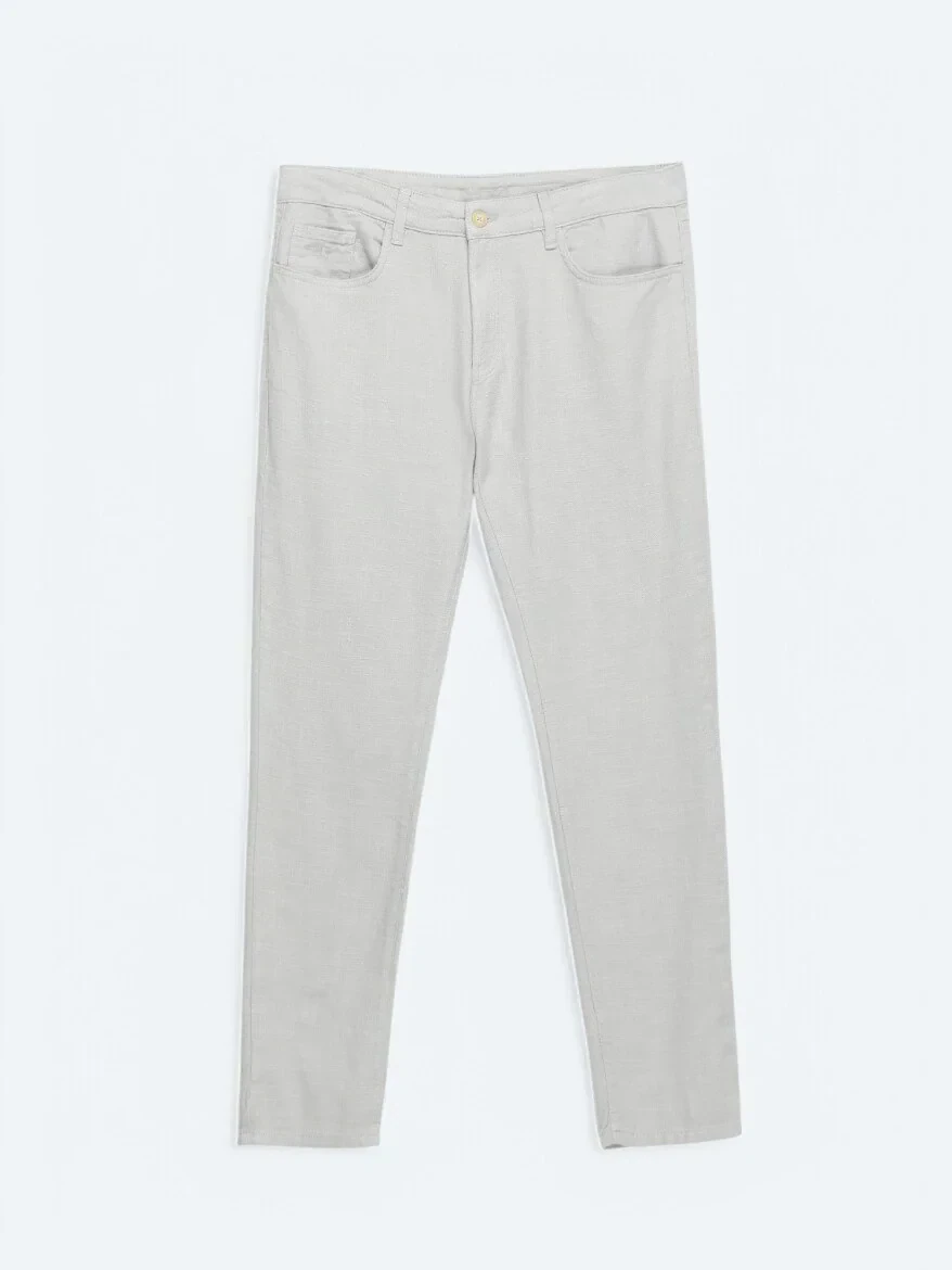 Gri Dokuma Regular Fit Casual Pamuk Karışımlı Pantolon - 5