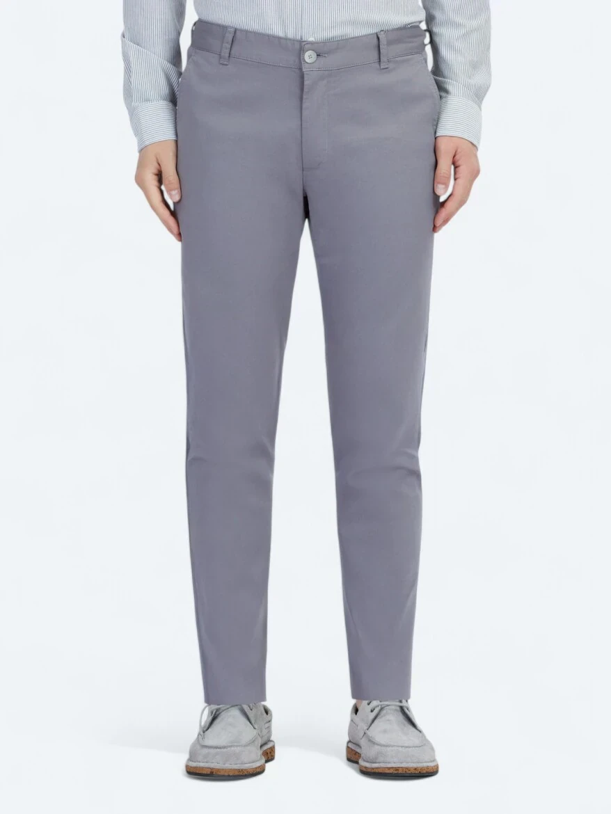 Gri Dokuma Regular Fit Casual Pamuk Karışımlı Pantolon - 2