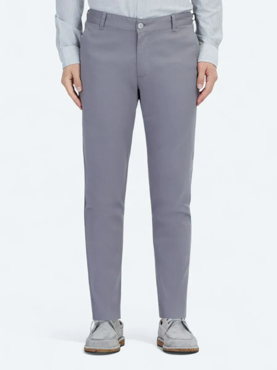 Gri Dokuma Regular Fit Casual Pamuk Karışımlı Pantolon - 2