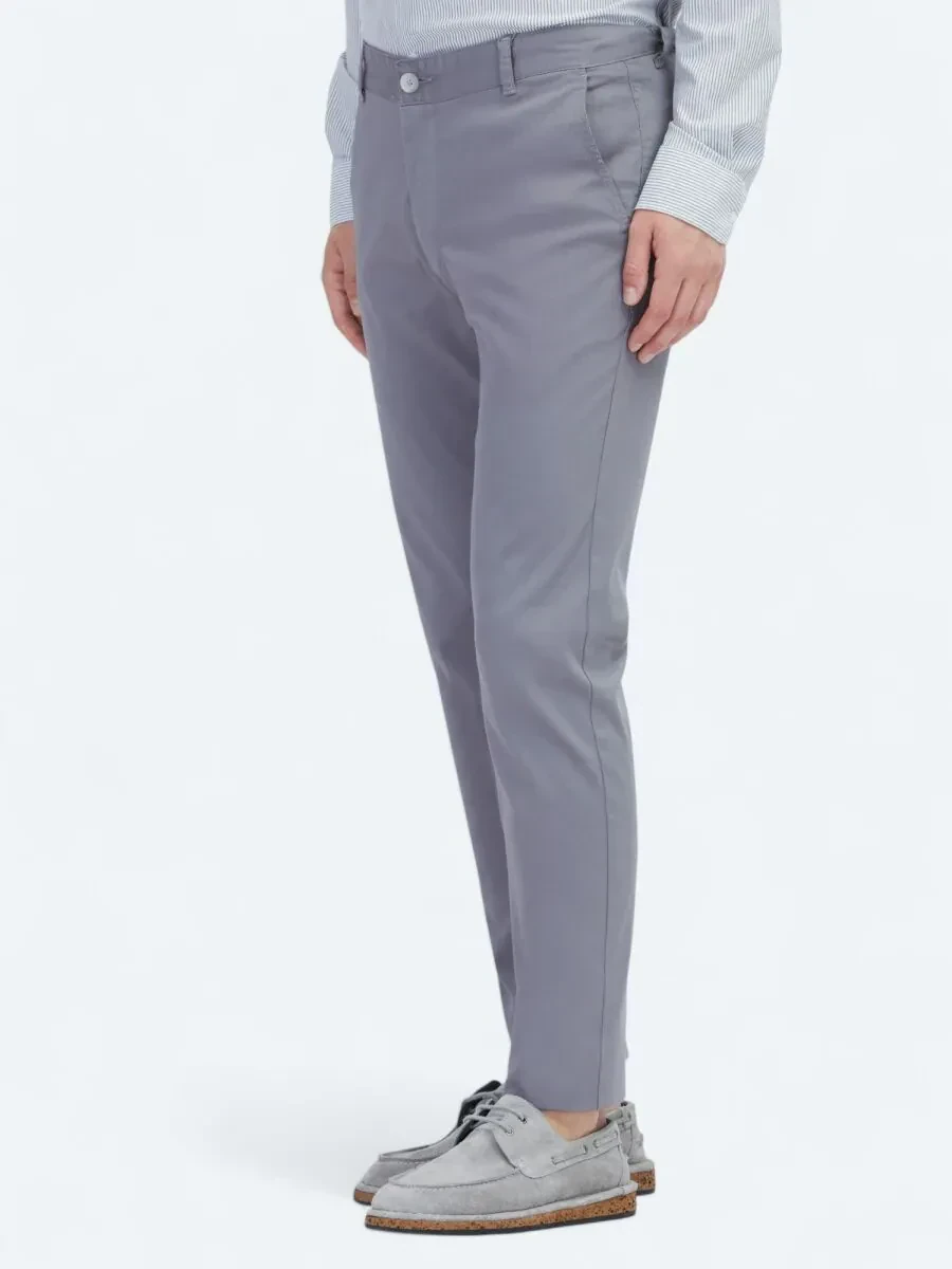 Gri Dokuma Regular Fit Casual Pamuk Karışımlı Pantolon - 3