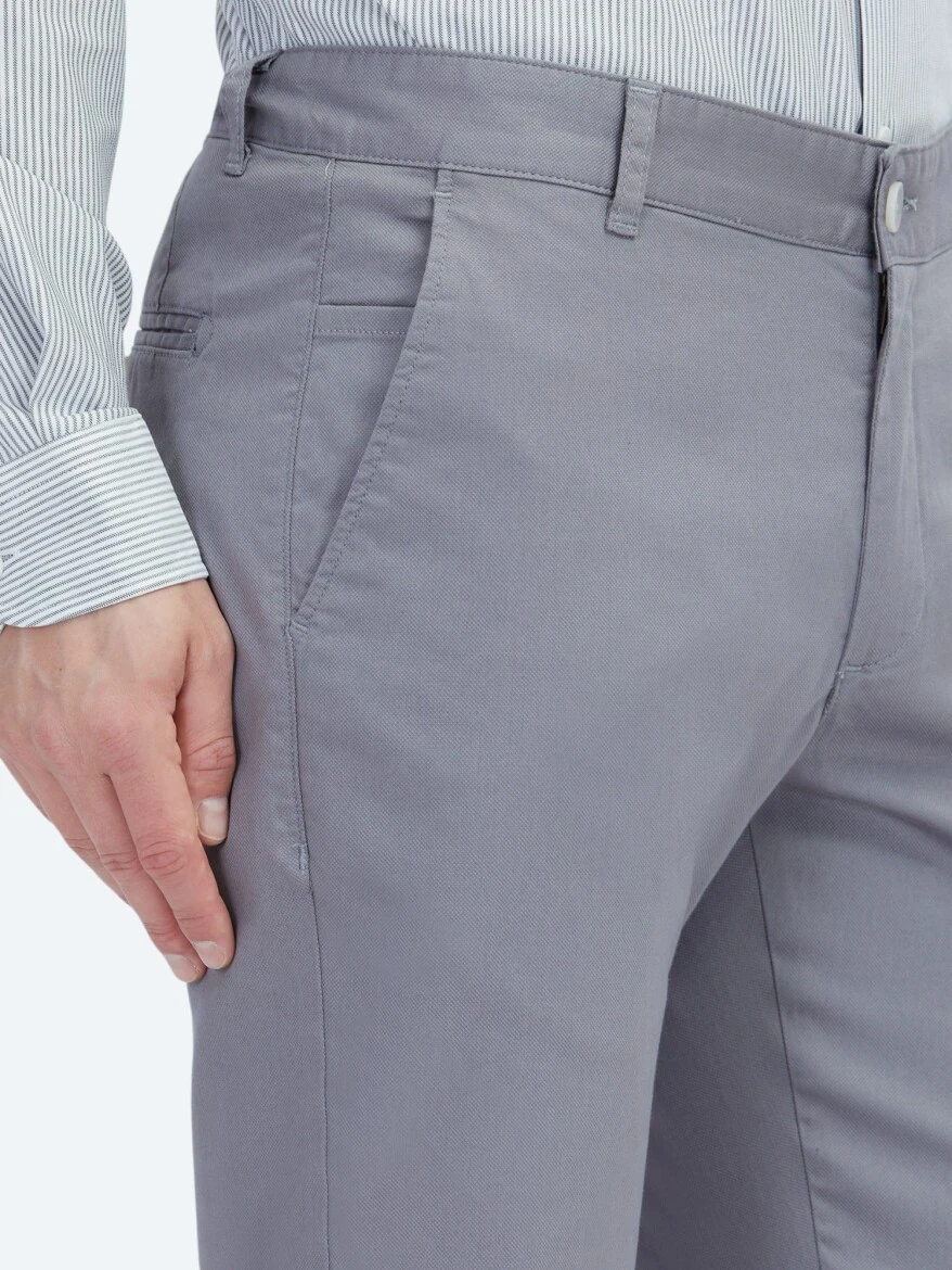 Gri Dokuma Regular Fit Casual Pamuk Karışımlı Pantolon 