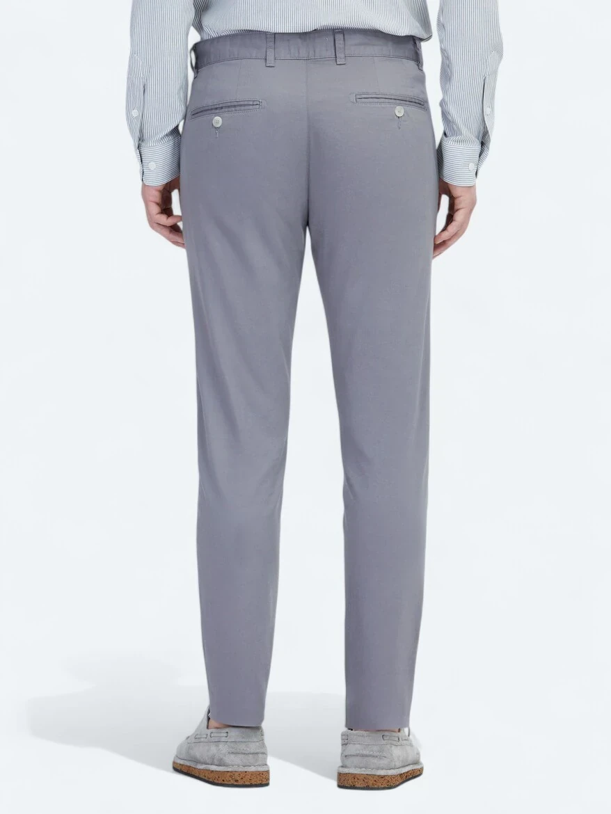 Gri Dokuma Regular Fit Casual Pamuk Karışımlı Pantolon - 5