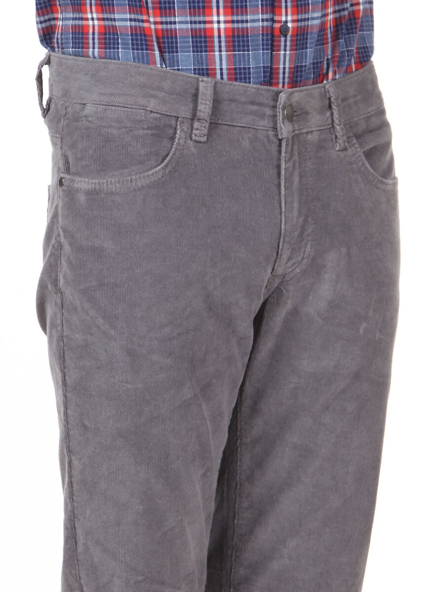 Gri Dokuma Regular Fit Kadife Casual Pamuk Karışımlı Pantolon - 2