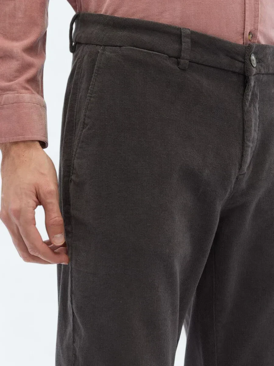 Gri Dokuma Regular Fit Kadife Casual Pamuk Karışımlı Pantolon - 3