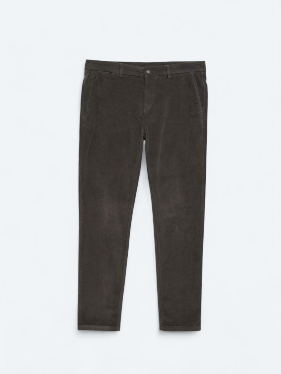 Gri Dokuma Regular Fit Kadife Casual Pamuk Karışımlı Pantolon - 5