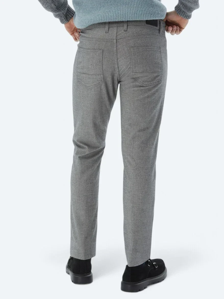 Gri Dokuma Slim Fit Casual Pamuk Karışımlı Pantolon - 5
