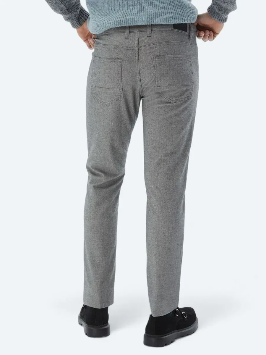 Gri Dokuma Slim Fit Casual Pamuk Karışımlı Pantolon - 5