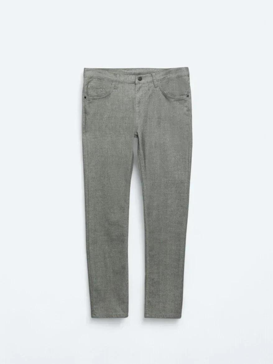 Gri Dokuma Slim Fit Casual Pamuk Karışımlı Pantolon - 6