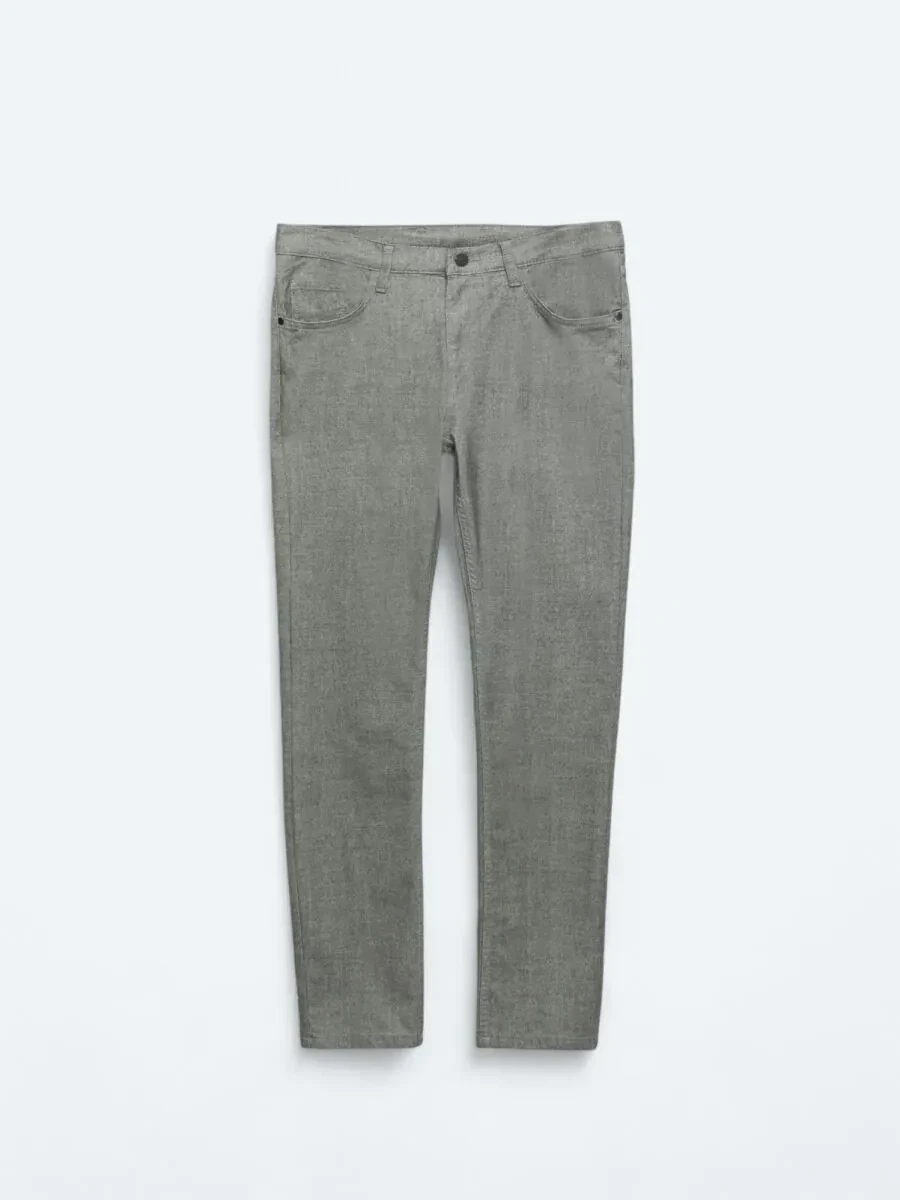 Gri Dokuma Slim Fit Casual Pamuk Karışımlı Pantolon - 6