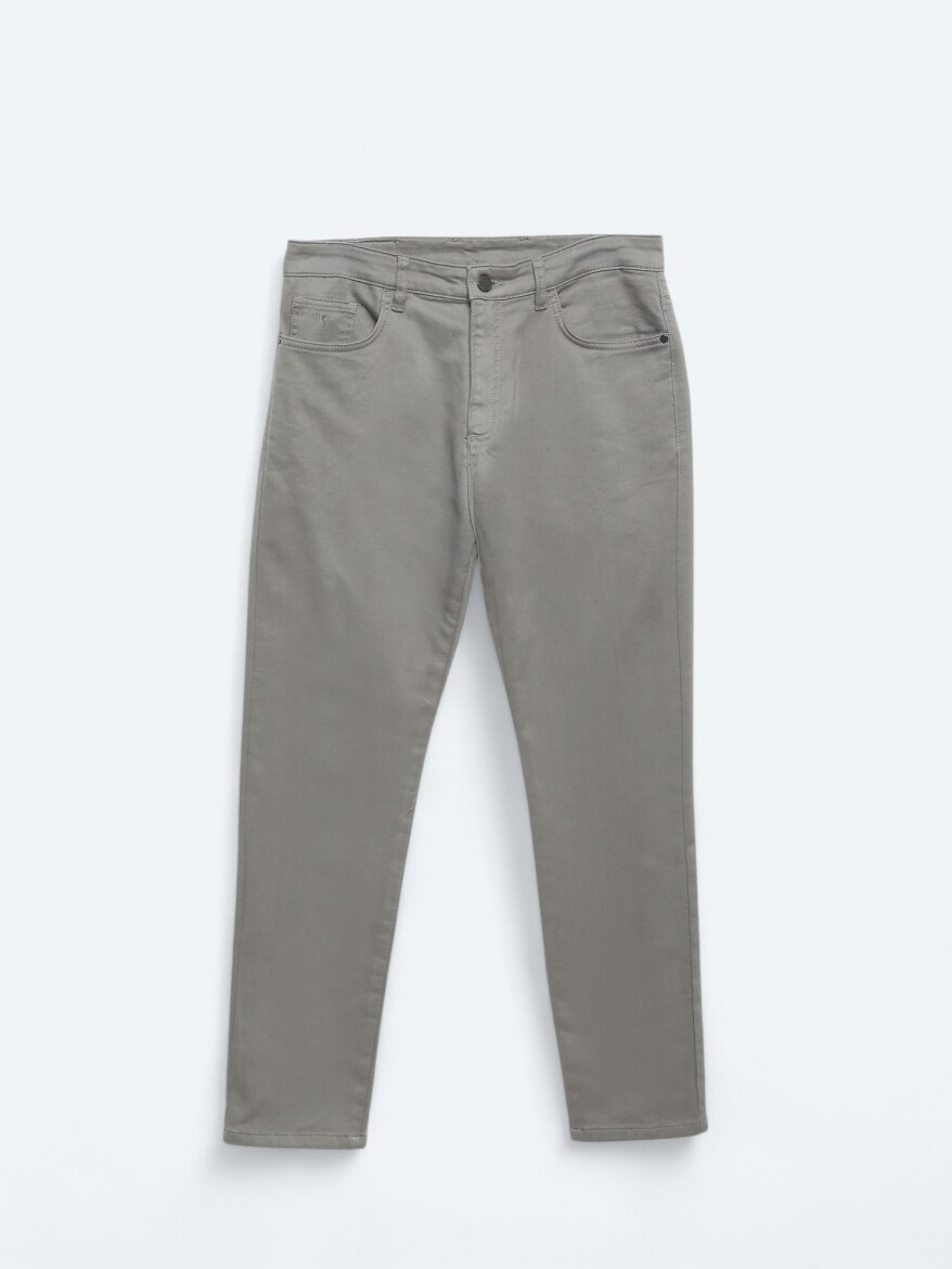 Gri Dokuma Slim Fit Casual Pamuk Karışımlı Pantolon - 5