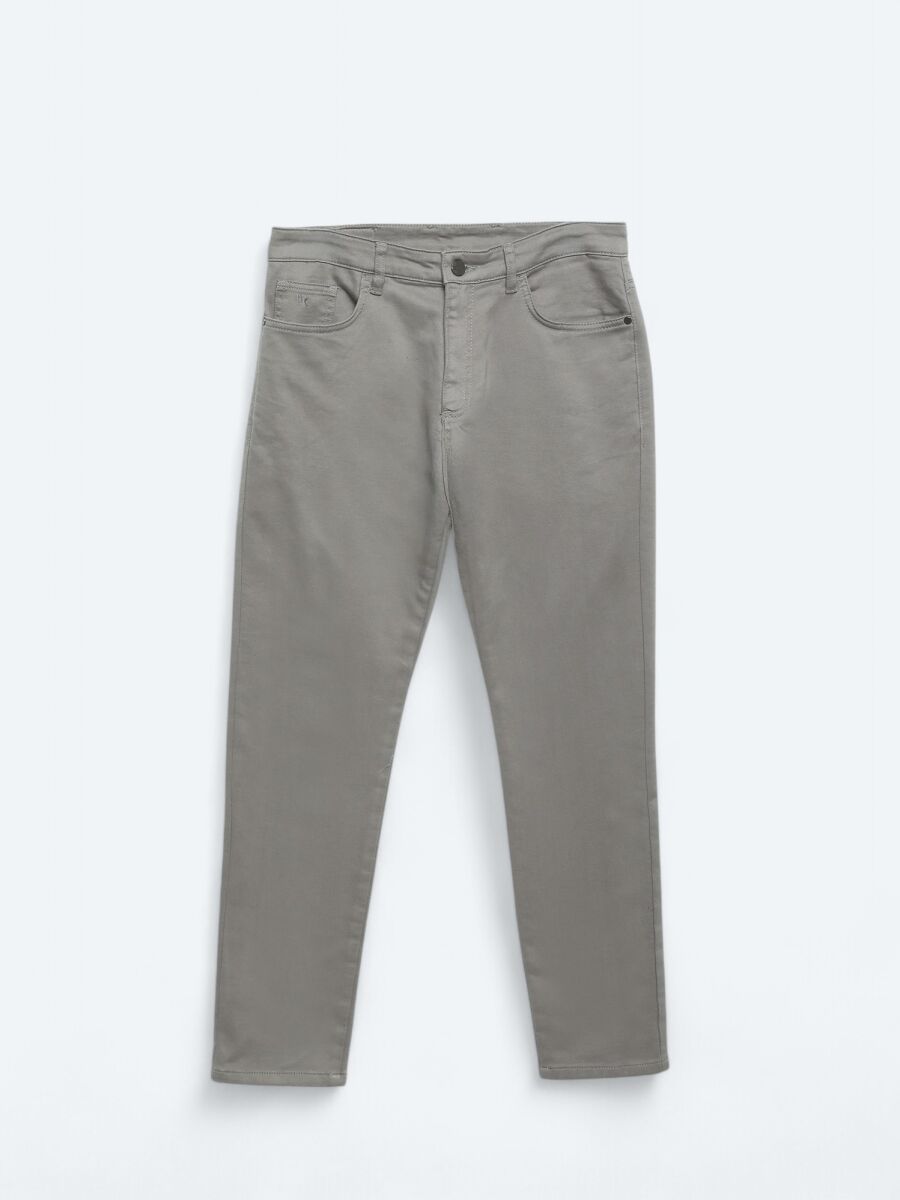 Gri Dokuma Slim Fit Casual Pamuk Karışımlı Pantolon - 5