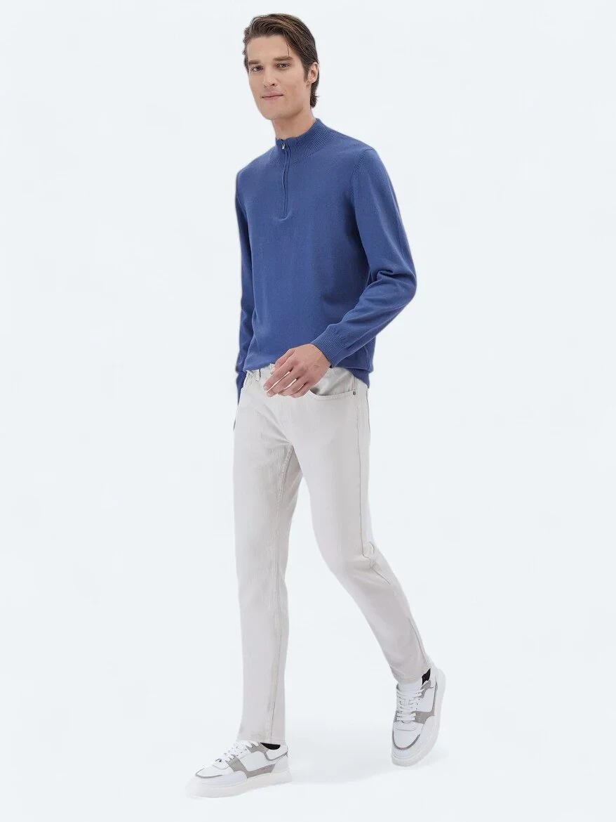 Gri Dokuma Slim Fit Casual Pamuk Karışımlı Pantolon - 2