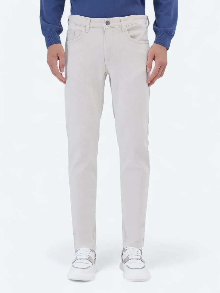 Gri Dokuma Slim Fit Casual Pamuk Karışımlı Pantolon - 3