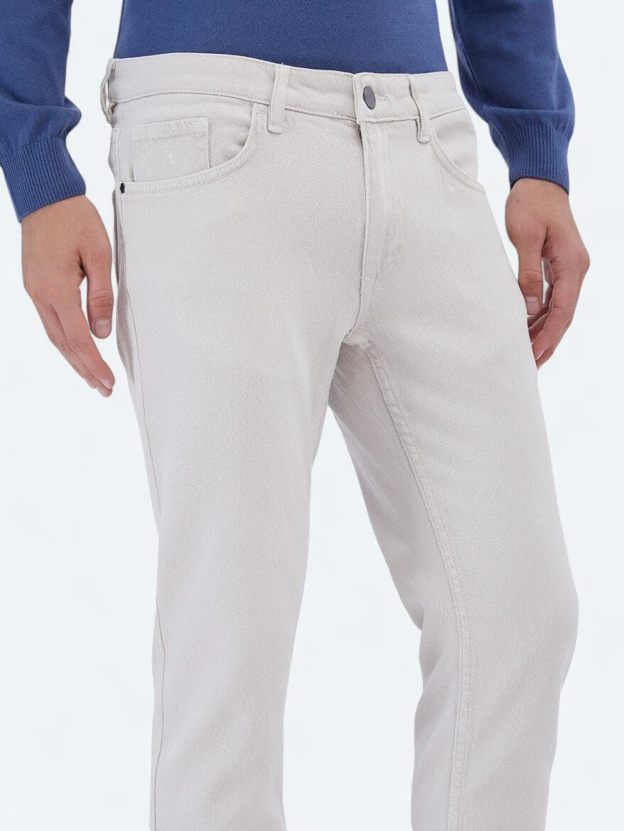 Gri Dokuma Slim Fit Casual Pamuk Karışımlı Pantolon 