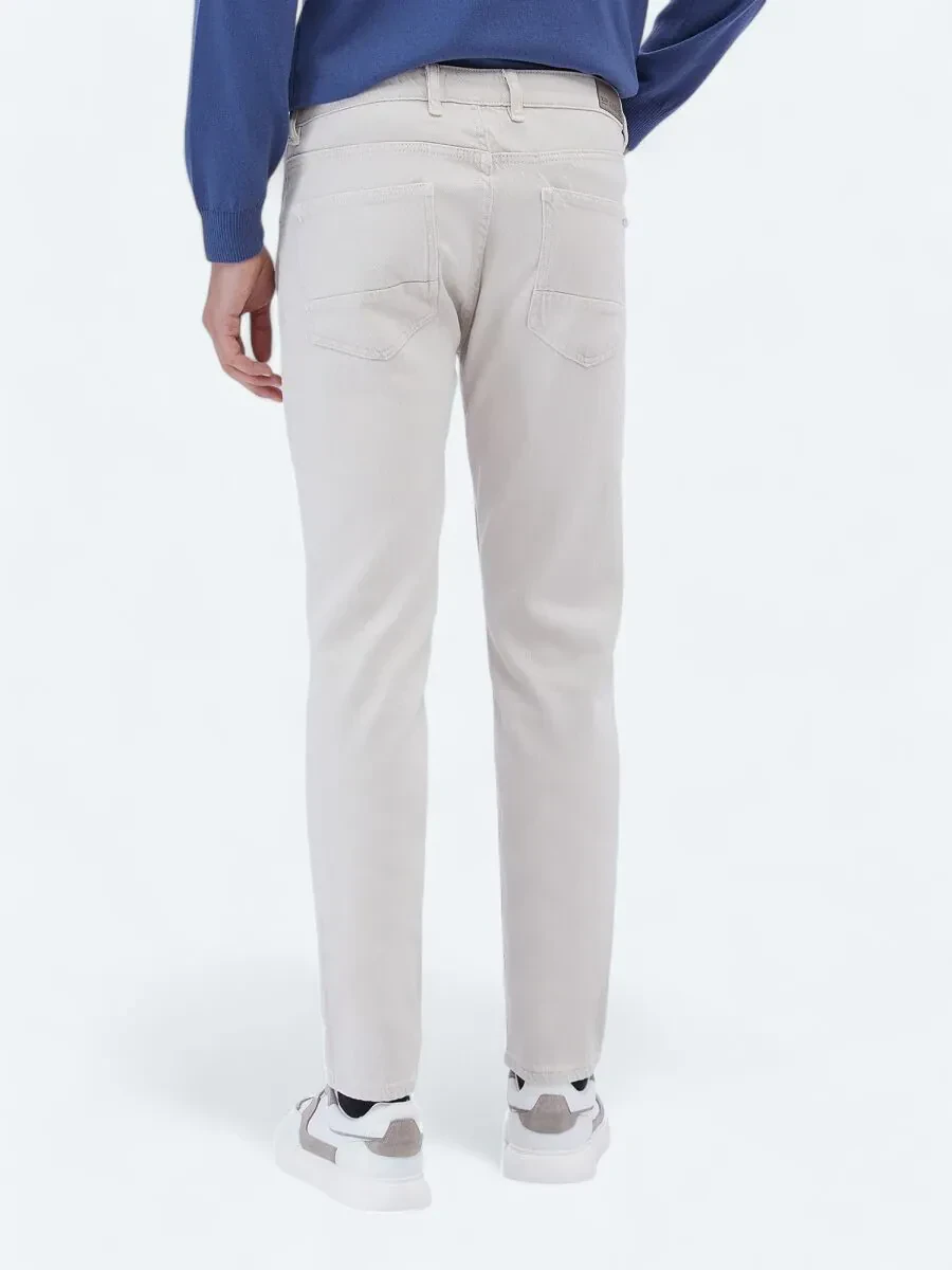 Gri Dokuma Slim Fit Casual Pamuk Karışımlı Pantolon - 5