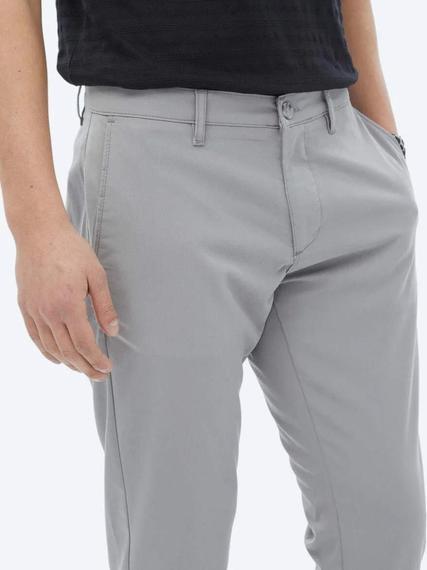Gri Dokuma Slim Fit Casual Pantolon 