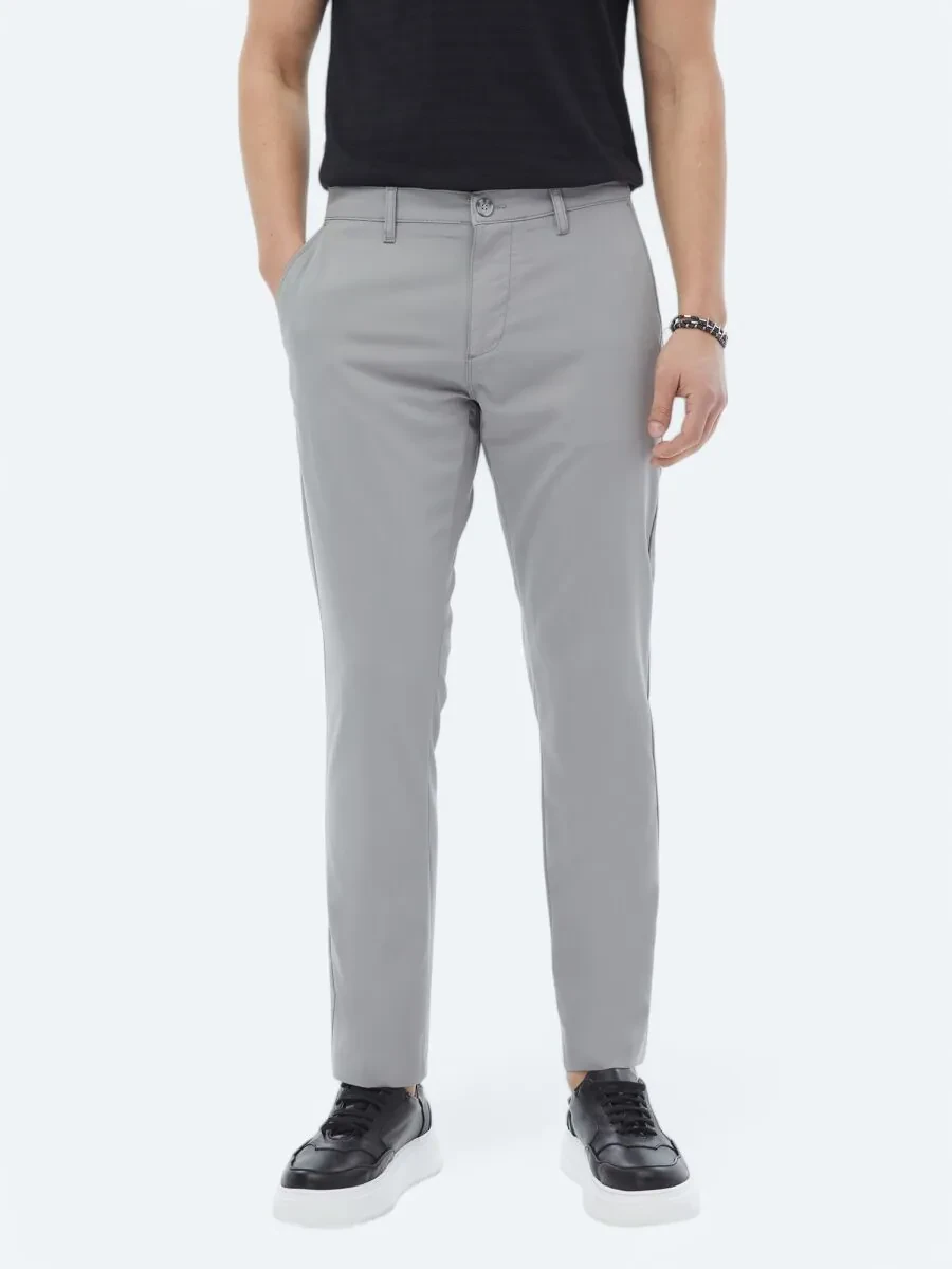 Gri Dokuma Slim Fit Casual Pantolon - 5