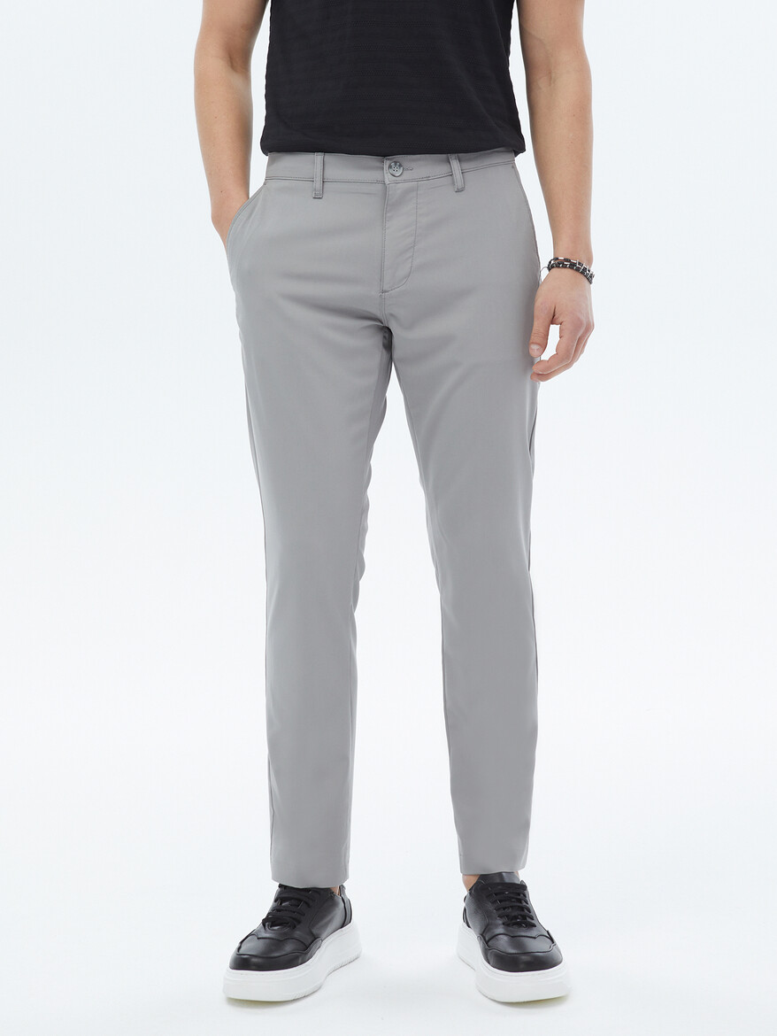 Gri Dokuma Slim Fit Casual Pantolon - 5