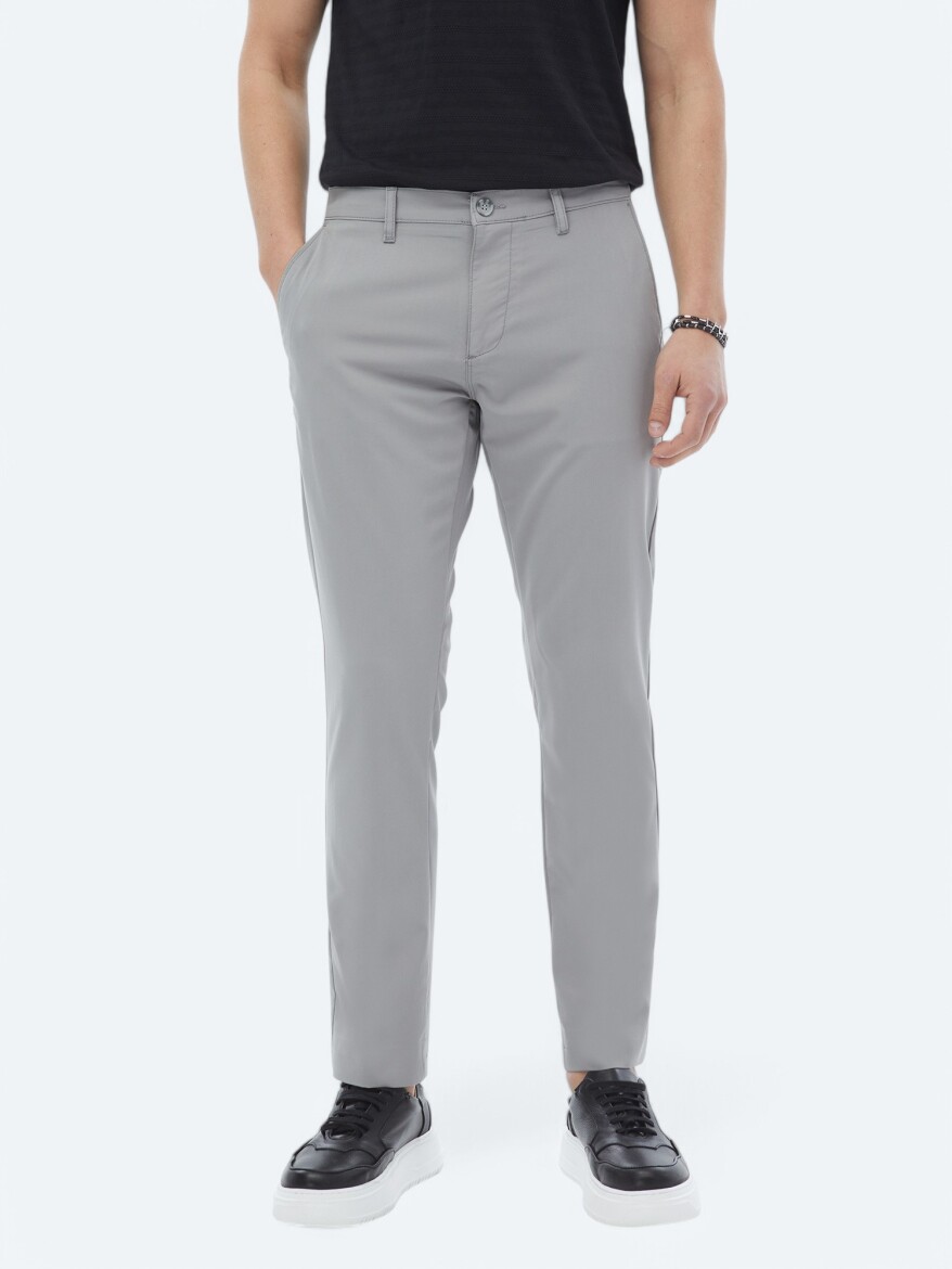 Gri Dokuma Slim Fit Casual Pantolon - 5