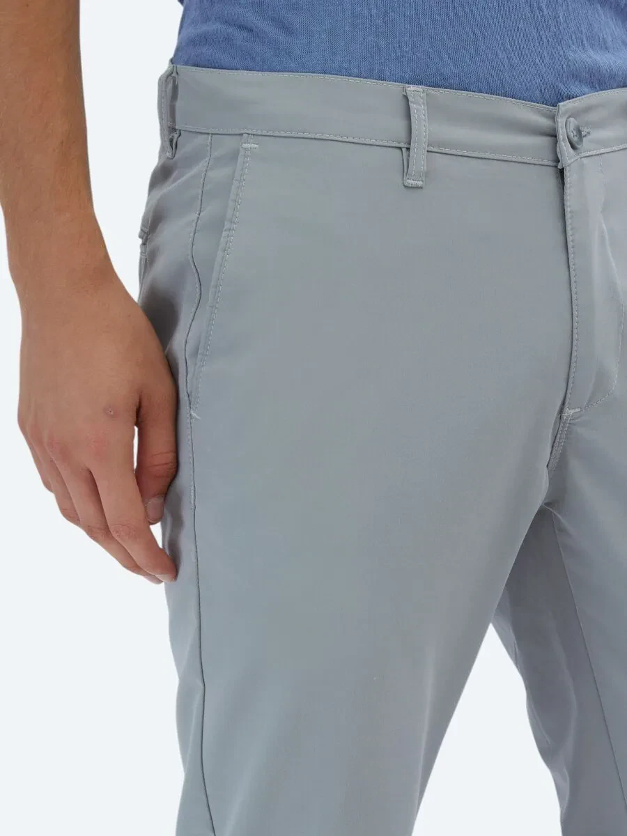 Gri Dokuma Slim Fit Casual Pantolon - 4