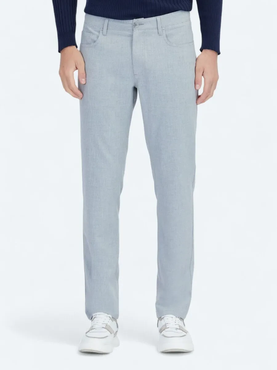 Gri Dokuma Slim Fit Casual Pantolon - 2