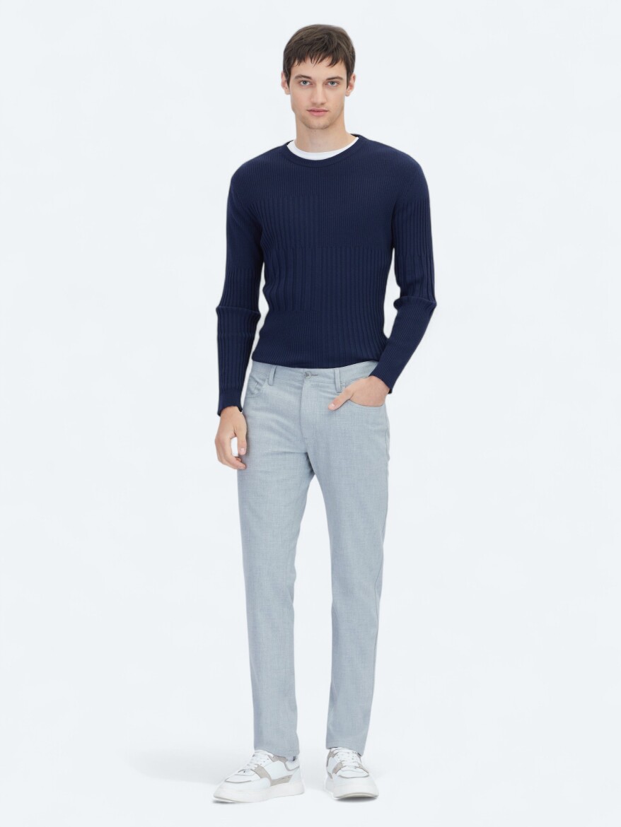 Gri Dokuma Slim Fit Casual Pantolon - KİP