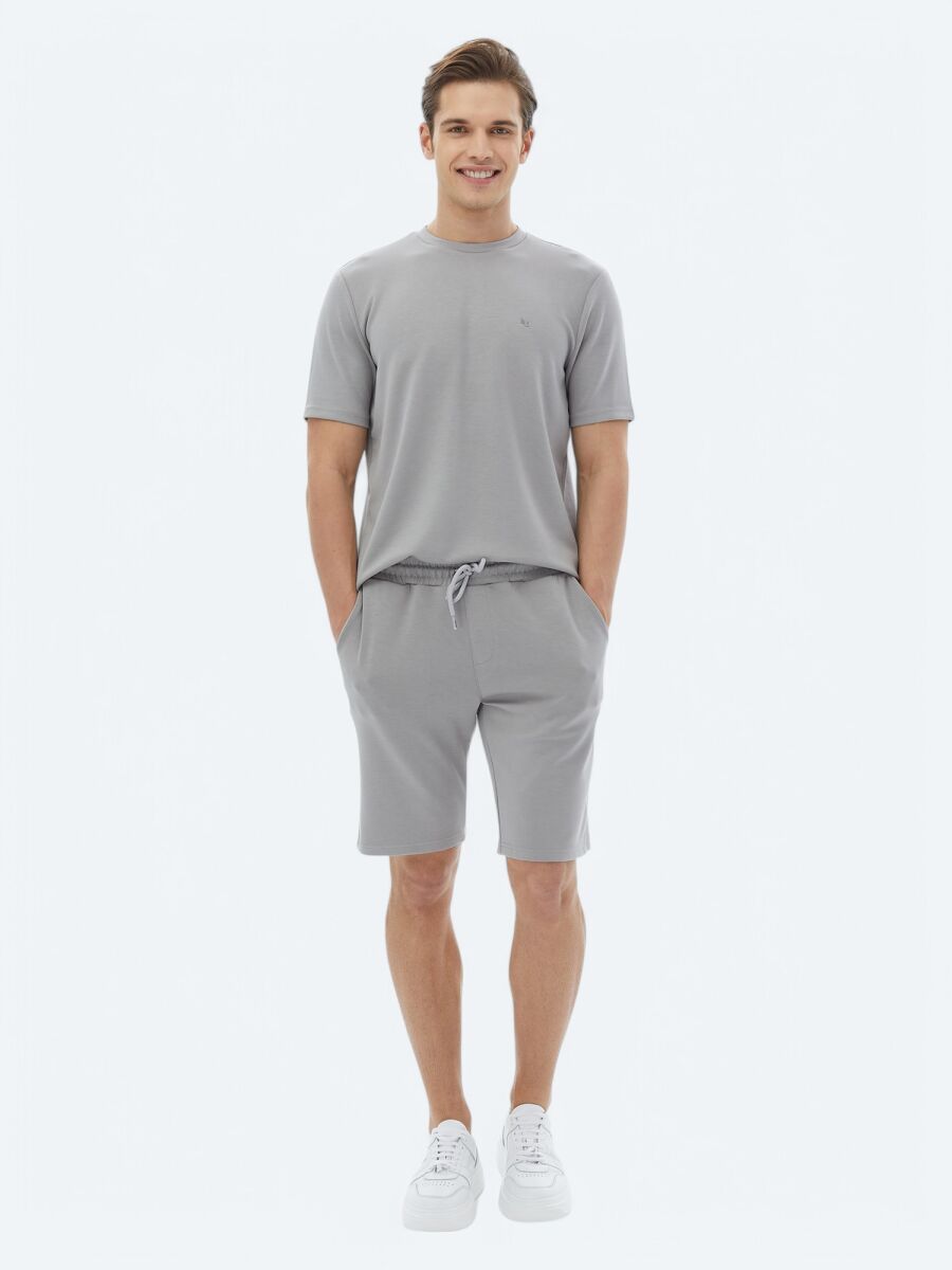 Gri Düz Bisiklet Yaka T-Shirt - 2