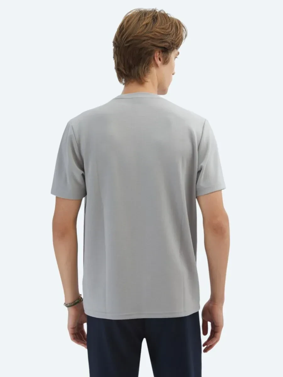 Gri Düz Bisiklet Yaka T-Shirt - 6