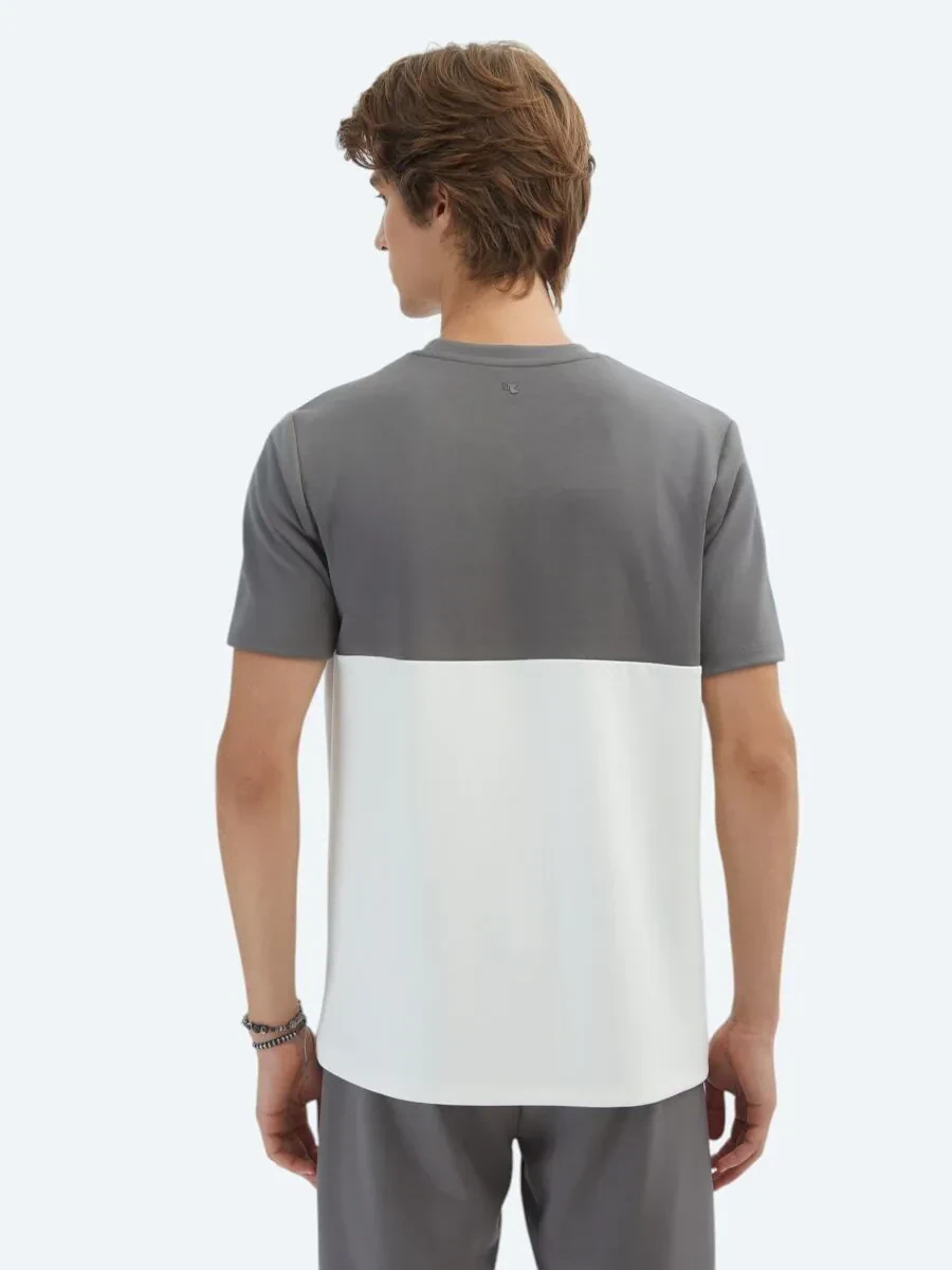 Gri Düz Bisiklet Yaka T-Shirt - 5