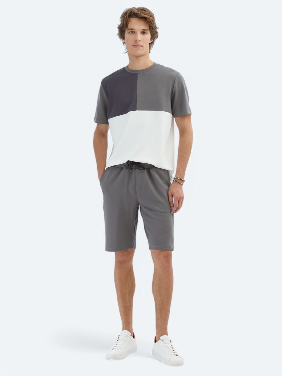 Gri Düz Bisiklet Yaka T-Shirt - 2