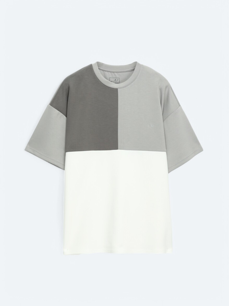 Gri Düz Bisiklet Yaka T-Shirt - 6