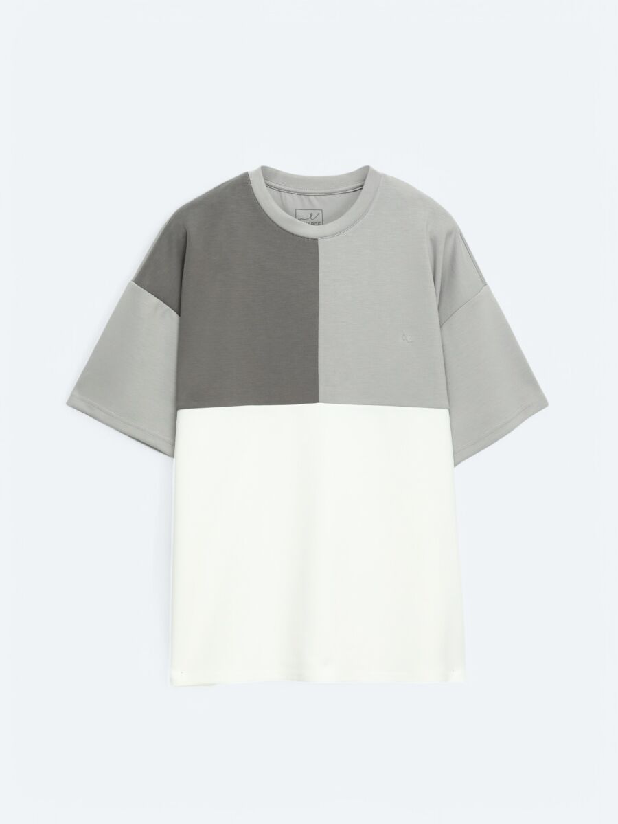 Gri Düz Bisiklet Yaka T-Shirt - 6