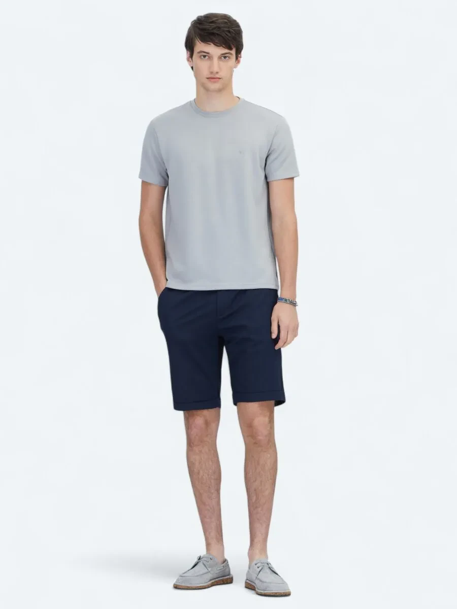 Gri Düz Bisiklet Yaka T-Shirt - 2