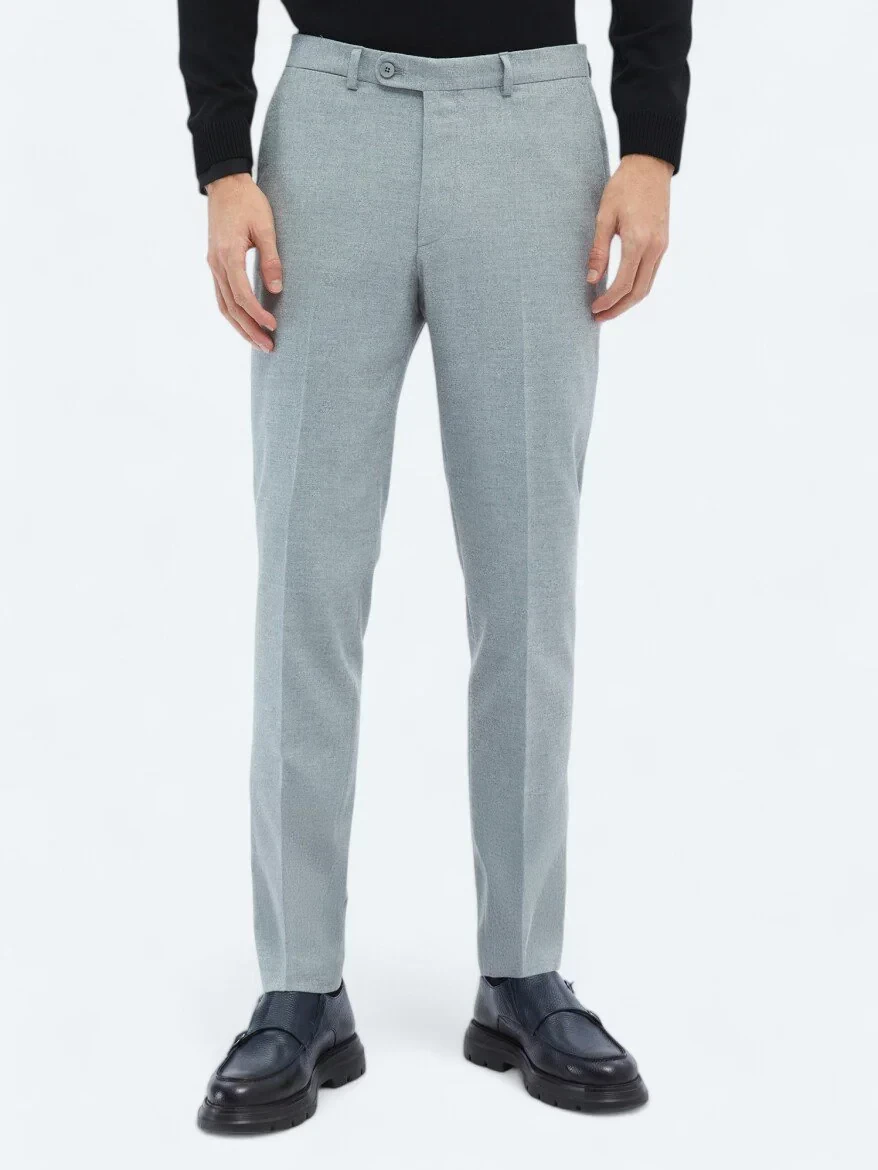 Gri Düz Dokuma Fitted Fit Klasik Pantolon - 2