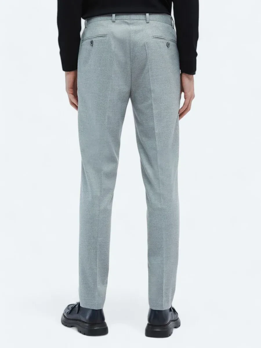 Gri Düz Dokuma Fitted Fit Klasik Pantolon - 5