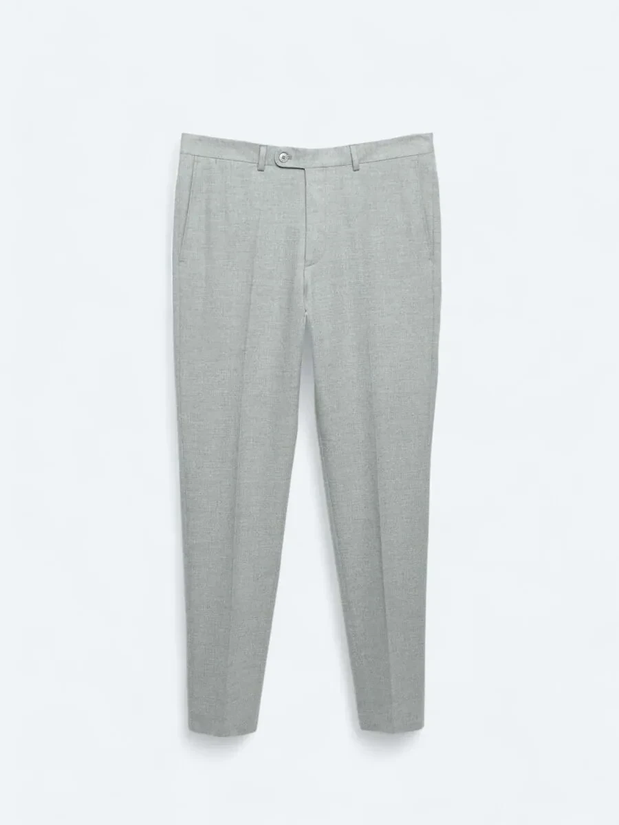 Gri Düz Dokuma Fitted Fit Klasik Pantolon - 6