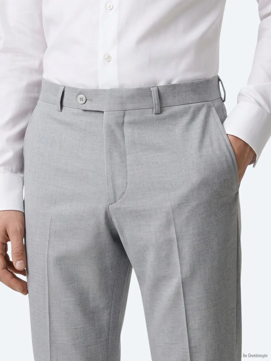 Gri Düz Dokuma Fitted Fit Klasik Pantolon - 5