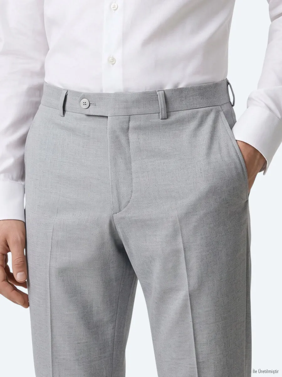 Gri Düz Dokuma Fitted Fit Klasik Pantolon - 5