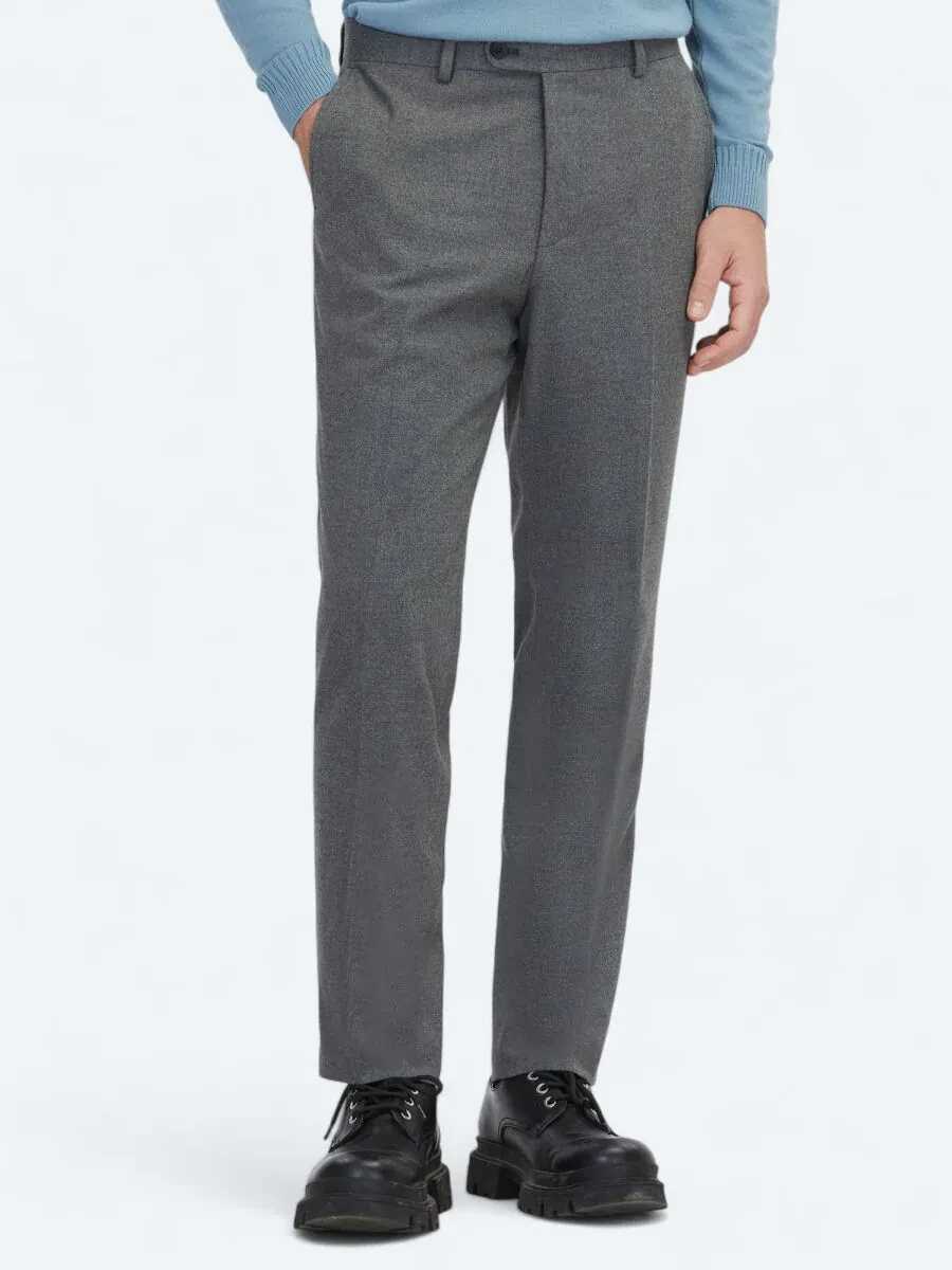 Gri Düz Dokuma Fitted Fit Klasik Pantolon - 2