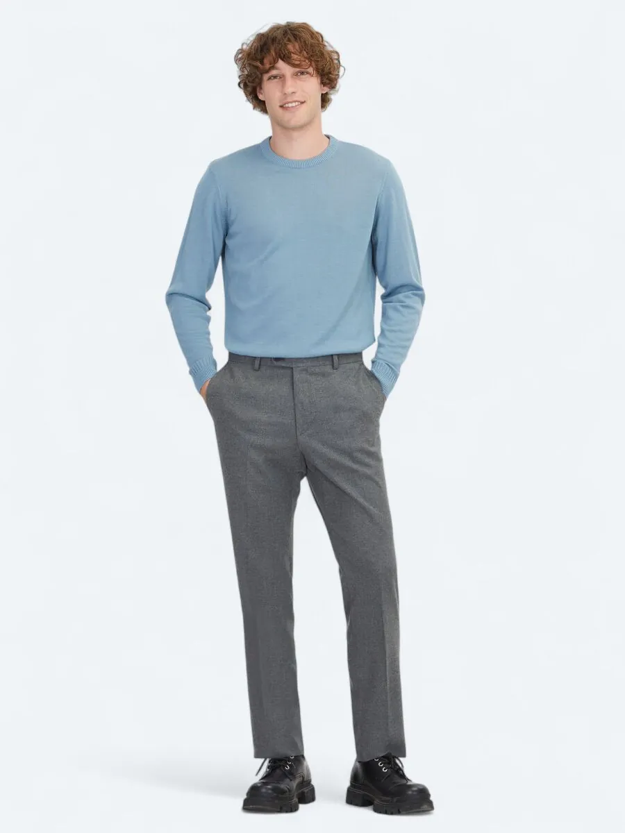 Gri Düz Dokuma Fitted Fit Klasik Pantolon - 1