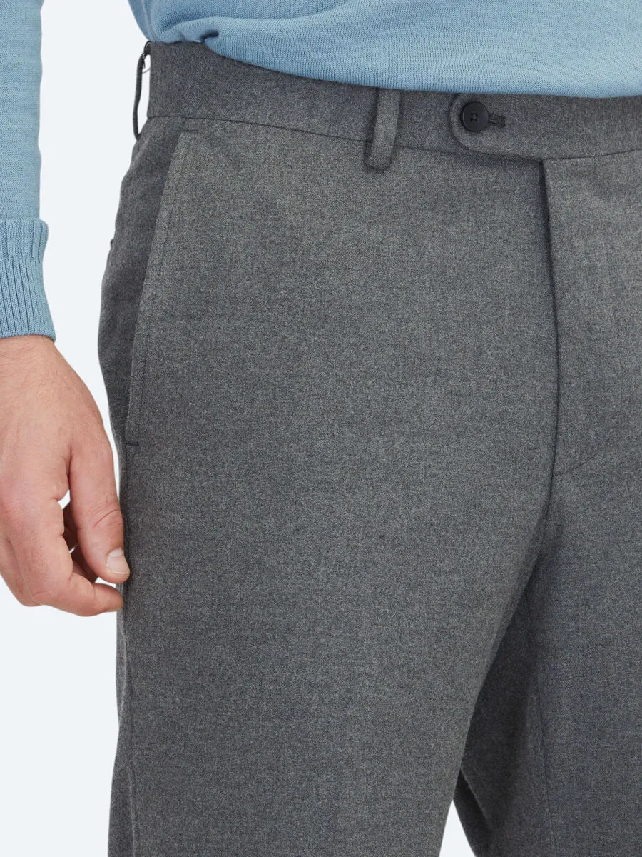 Gri Düz Dokuma Fitted Fit Klasik Pantolon - 3