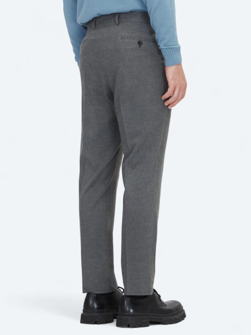 Gri Düz Dokuma Fitted Fit Klasik Pantolon - 4