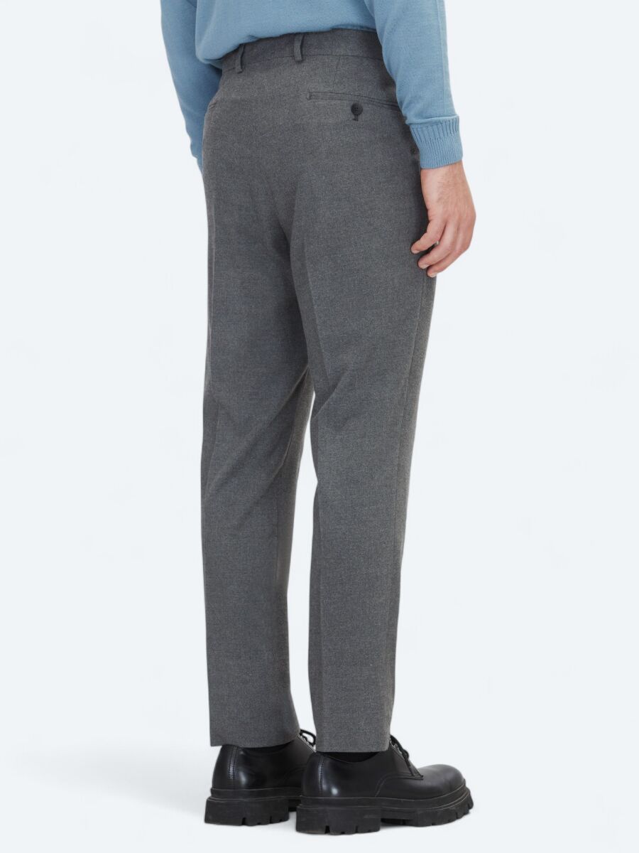 Gri Düz Dokuma Fitted Fit Klasik Pantolon - 4